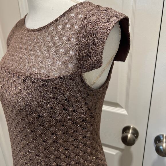 JAX BRONZE Brown Lace Exquisite Cocktail Metallic Thread Cap Sleeve Dress size 8 - Picture 3 of 10